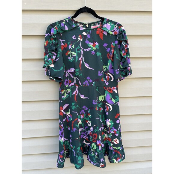 kate spade new york Dresses & Skirts - Kate Spade Fleur Nouveau Mini Dress Smocked Ruffle Green Women Size 4 Brunch